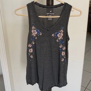 Floral Embroidered Stripped Tank American Eagle